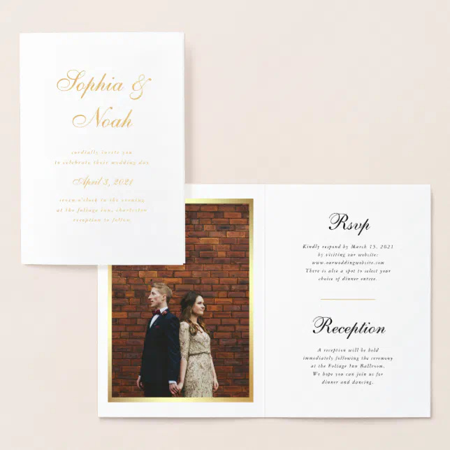 Elegant Photo Wedding Invitation with Gold Foil | Zazzle