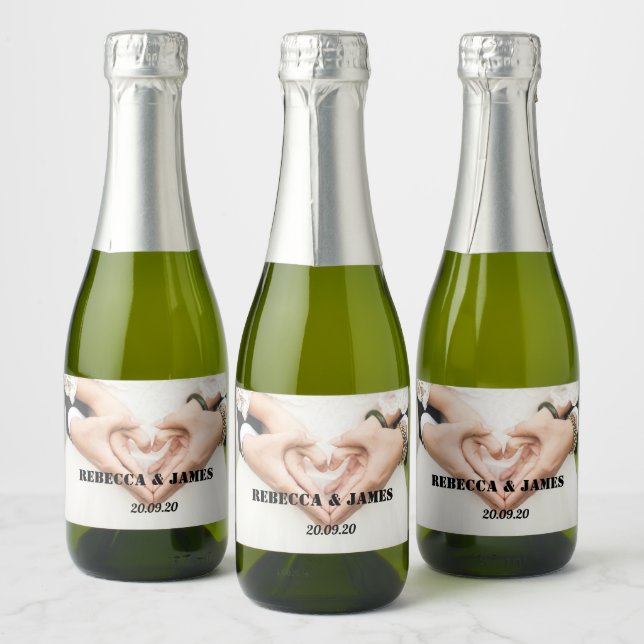 Elegant Photo Wedding Mini Sparkling Wine Bottle L Label (Bottles)