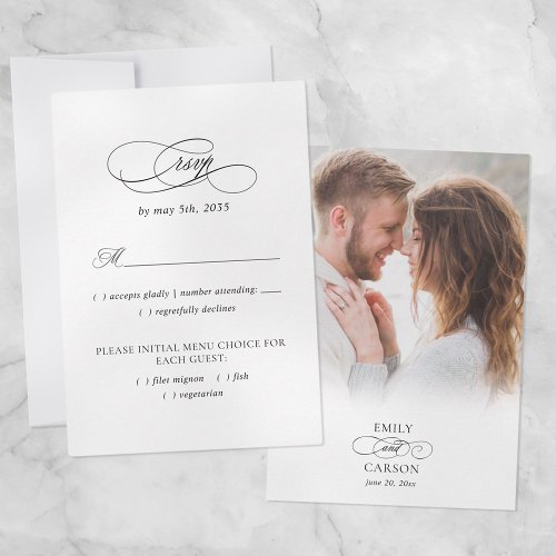 Elegant Photo Wedding Modern Meal Choice Names RSVP Card