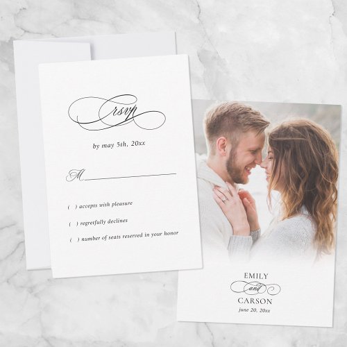 Elegant Photo Wedding Modern Names  Date Black RSVP Card