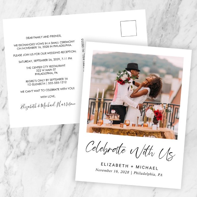 Elegant Photo Wedding Reception Announcement Postcard (Creator Uploaded)