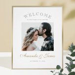 Elegant Photo Wedding Rehearsal Dinner Welcome Poster<br><div class="desc">This simply chic photo wedding rehearsal dinner welcome poster template features a clean, modern design. Your first names are highlighted in a graceful, flowing script in an elegant hue called California Gold. We've chosen a simply classic look for "WELCOME' at the top, and arranged the letters in an arc, which...</div>
