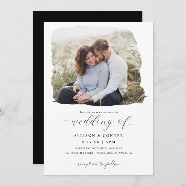 Elegant Photo Wedding Romantic Script Invitation (Front/Back)