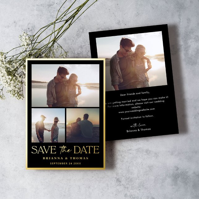 Elegant Photo Wedding Save the Date Black Gold Foil Invitation (Creator Uploaded)