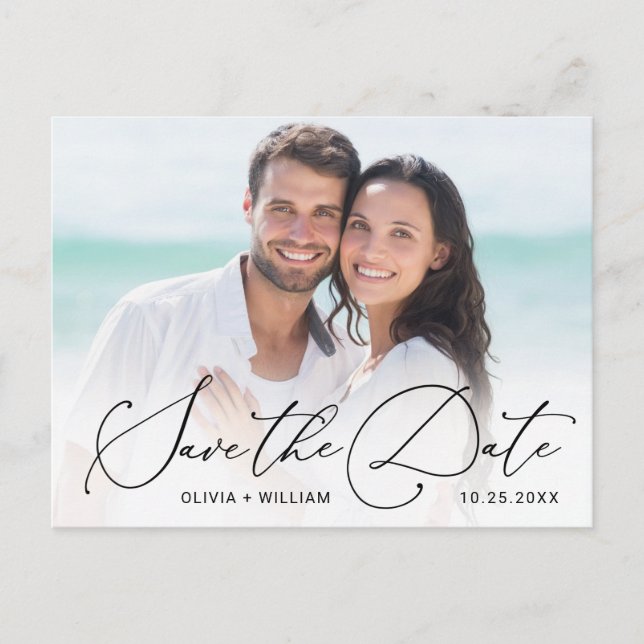 Elegant PHOTO Wedding Save the Date Postcard (Front)