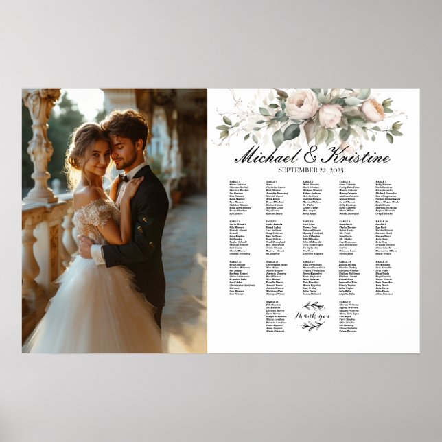 Elegant photo wedding seating chart, 17 tables poster (Front)