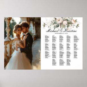 Elegant photo wedding seating chart, 18 tables poster