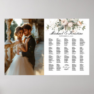 Elegant photo wedding seating chart, 19 tables poster