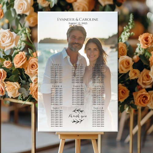 Elegant photo wedding seating chart 8 tables