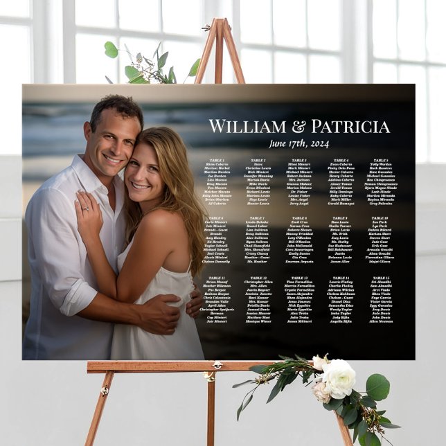 Elegant photo wedding seating chart modern faux canvas print (Creator Uploaded)