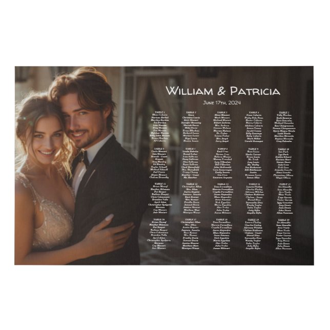 Elegant photo wedding seating chart modern faux canvas print (Front)
