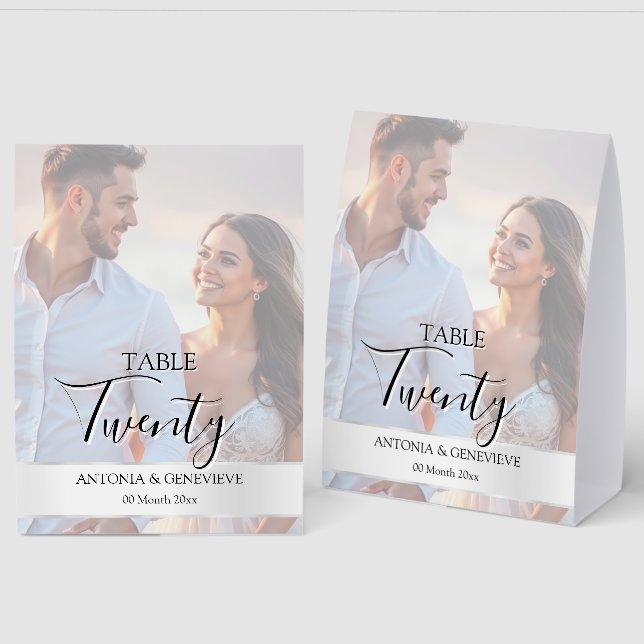 Elegant Photo Wedding Table Number Calligraphy  Paper Table Tent (Front/Back)