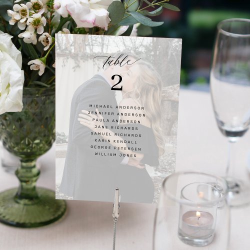 Elegant photo wedding table seating chart card