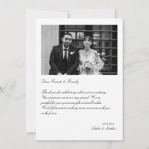 Elegant Photo Wedding Thank You Card w Note