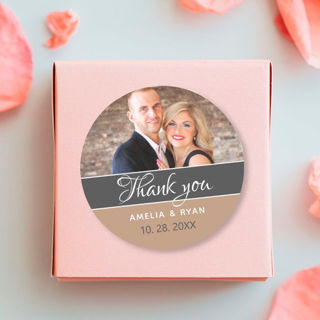 Elegant Photo Wedding Thank you Classic Round Sticker (Creator Uploaded)