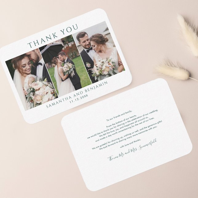 Elegant Photo Wedding Thank You Note Card (Wedding Couple Photo Collage Thank You Notecard)