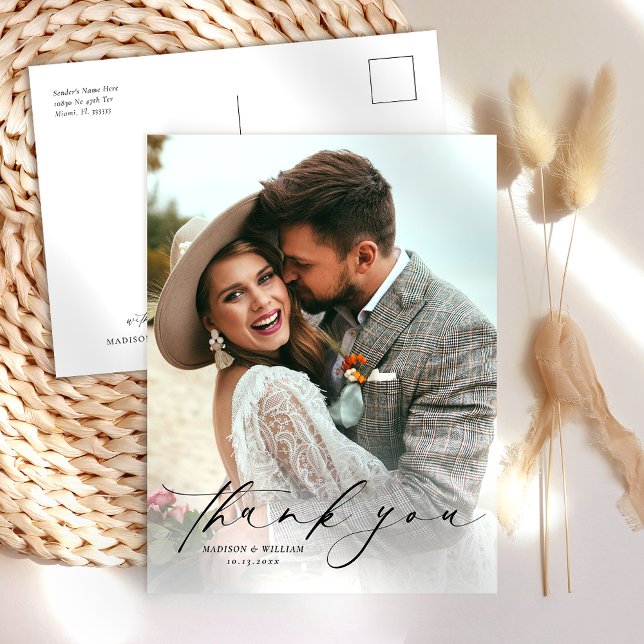 Elegant Photo Wedding Thank You Postcard (Creator Uploaded)