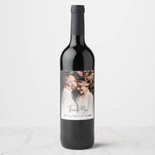 Elegant Photo Wedding Thank You Script Wine Wine Label
