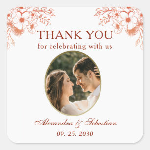 Elegant Photo Wedding Thank You Square Sticker