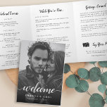 Elegant Photo Wedding Welcome Letter & Itinerary Tri-Fold Program<br><div class="desc">Planning a destination wedding, or expecting lots of out of town guests? Share a welcome message for your wedding guests as well as an itinerary or schedule of the weekend's events, with this simple and elegant design in classic black and white that features your favorite engagement photo on the front....</div>