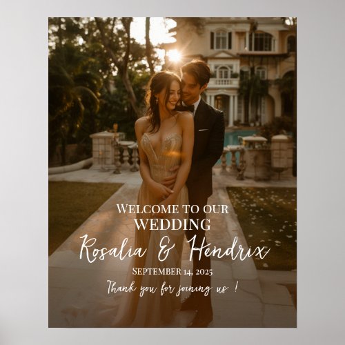 Elegant photo wedding welcome sign modern script