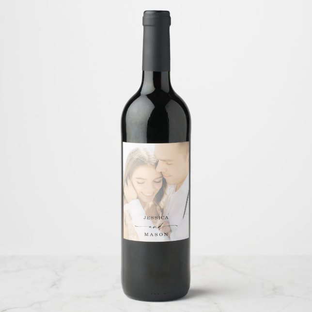 Elegant Photo Wedding Wine Favor Wine Label (Front)