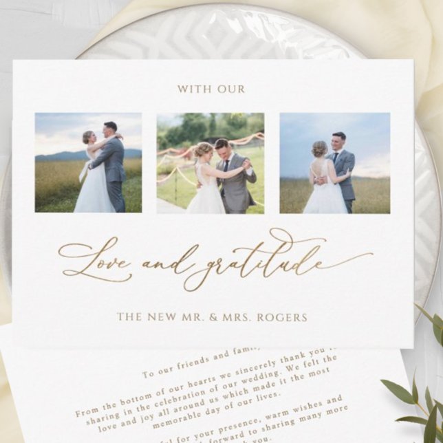 Elegant Photo Wedding With Love and Gratitude Thank You Card (Creator Uploaded)