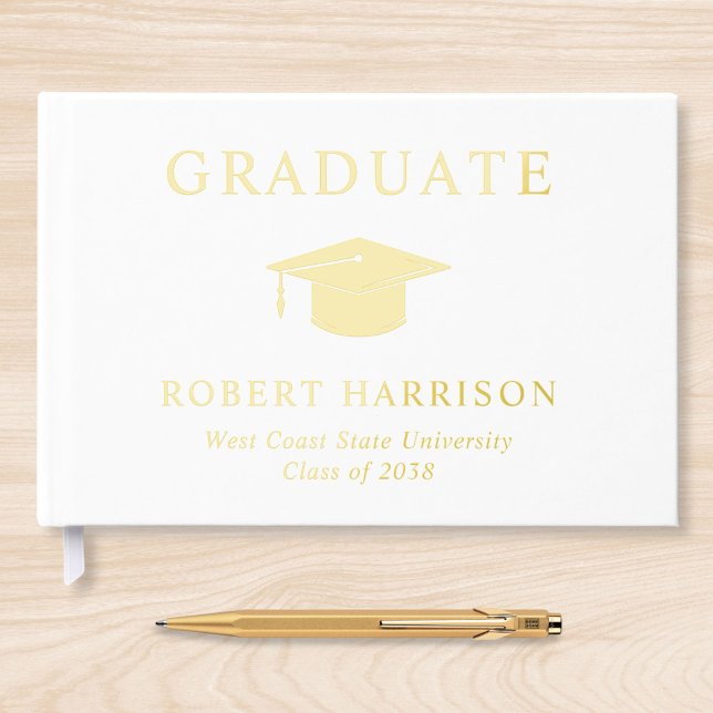Elegant Photo White Gold Graduation Party Foil Guest Book (Creator Uploaded)
