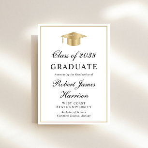 Elegant Photo White Gold Graduation Party Invitation