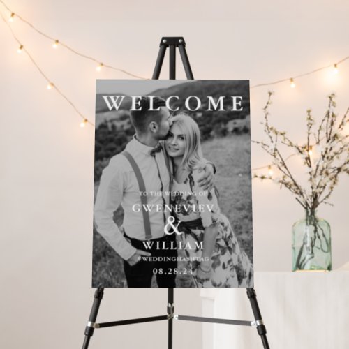 Elegant Photo White Typography Wedding Welcome Foam Board