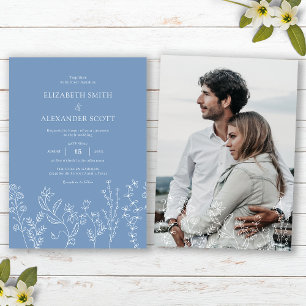 Elegant Photo Wildflower Periwinkle Wedding Invitation