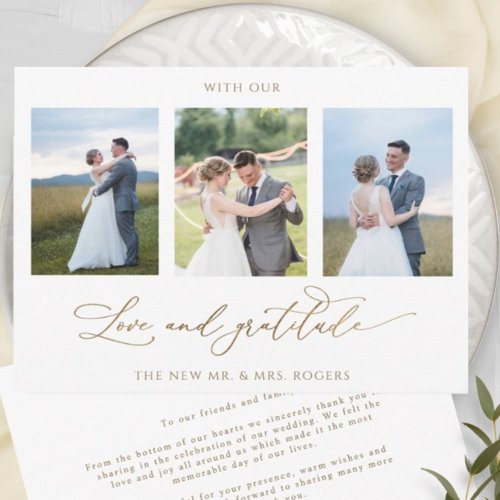 Elegant Photo With Love and Gratitude Wedding Thank You Card
