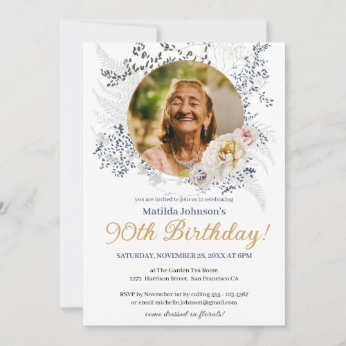 Elegant Photo Yellow Floral 90th Birthday  Invitation