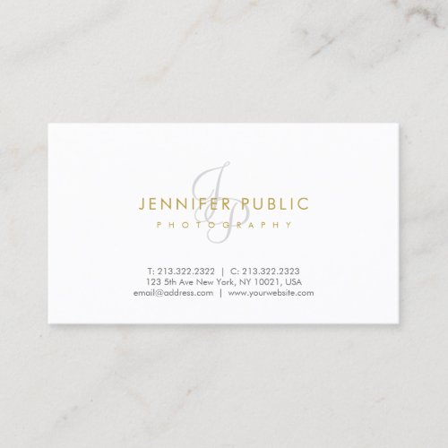 Elegant Photographer Plain Gold Text Monogram Business Card