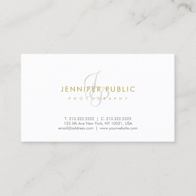 Elegant Photographer Plain Gold Text Monogram Business Card (Front)