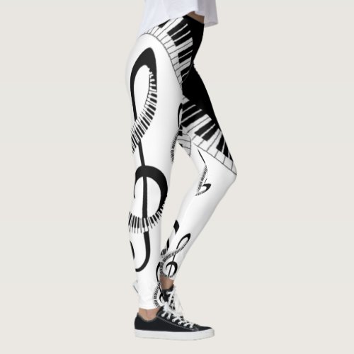 elegant piano and musical notes leggings