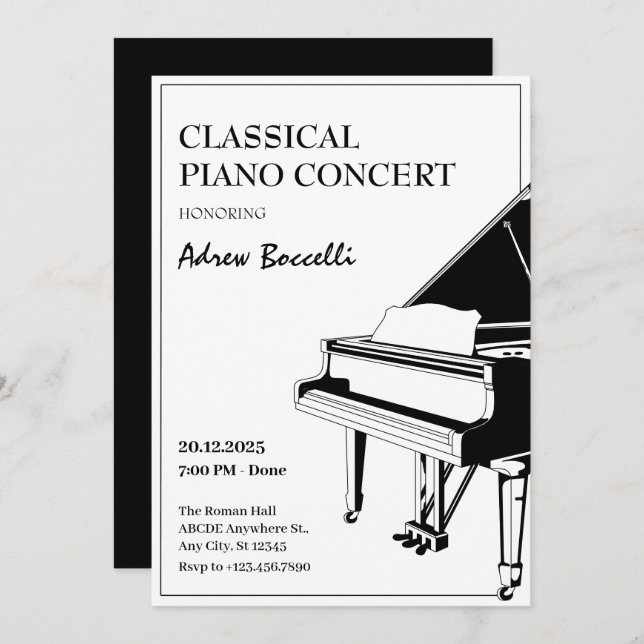 Elegant Piano classical concert Invitation (Front/Back)