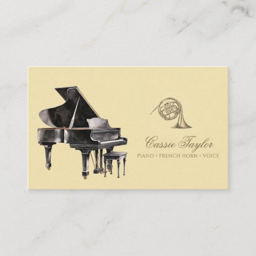 Elegant Piano French Horn Musician Music Teacher  Business Card