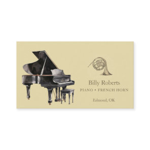 Elegant Piano French Horn Musician Music Teacher  Business Card