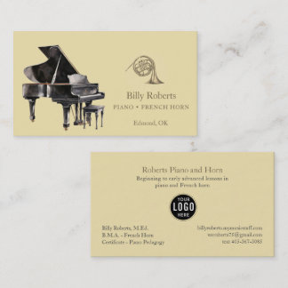 Elegant Piano French Horn Musician Music Teacher Business Card
