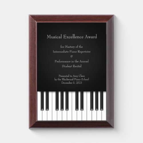 Elegant Piano Keyboard Music Achievement Award Plaque