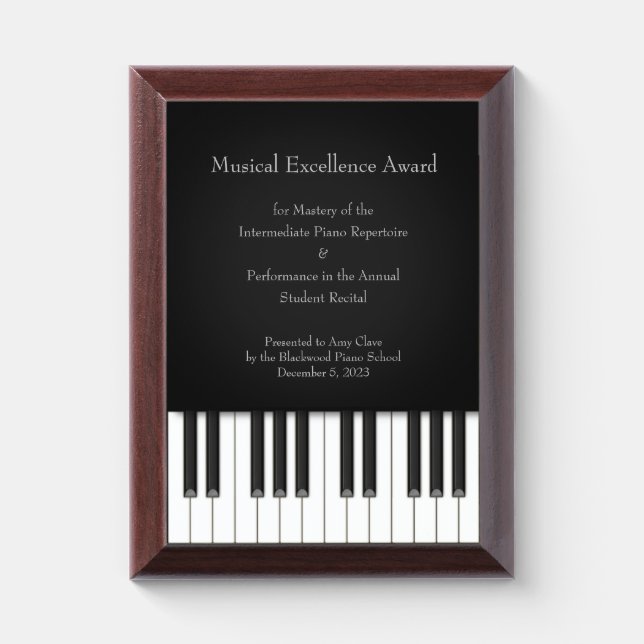 Elegant Piano Keyboard Music Achievement Award Plaque (Vertical)