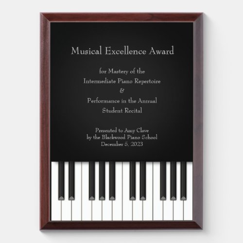 Elegant Piano Keyboard Music Achievement Large Award Plaque