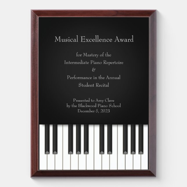 Elegant Piano Keyboard Music Achievement Large Award Plaque (Vertical)