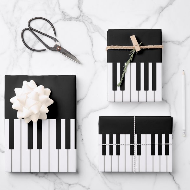 Elegant Piano Keyboard Musical Occasion Wrapping Paper Sheets (Front)