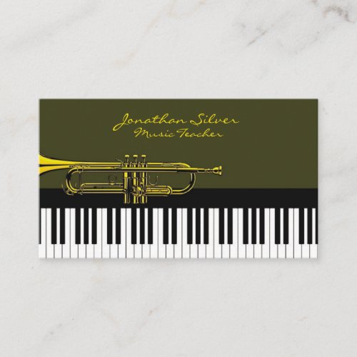 Elegant Piano Keys  Trumpet Music Business Card