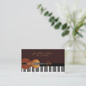 Elegant Piano Keys & Violin Music Business Card (Standing Front)