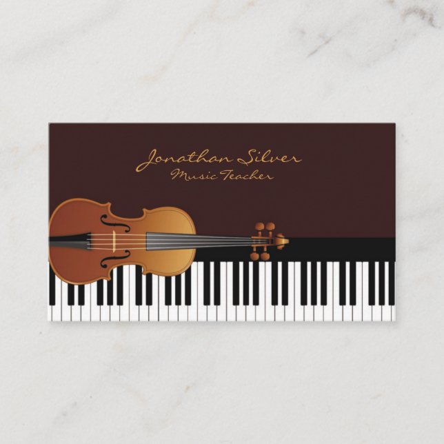 Elegant Piano Keys & Violin Music Business Card (Front)