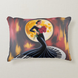 Elegant Piano Music Woman Art Design Accent Pillow