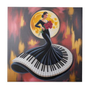 Elegant Piano Music Woman Art Design Ceramic Tile